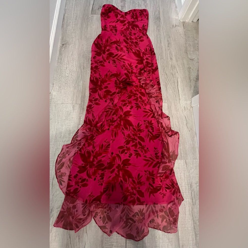 Amanda Uprichard Red Floral High Low Dress